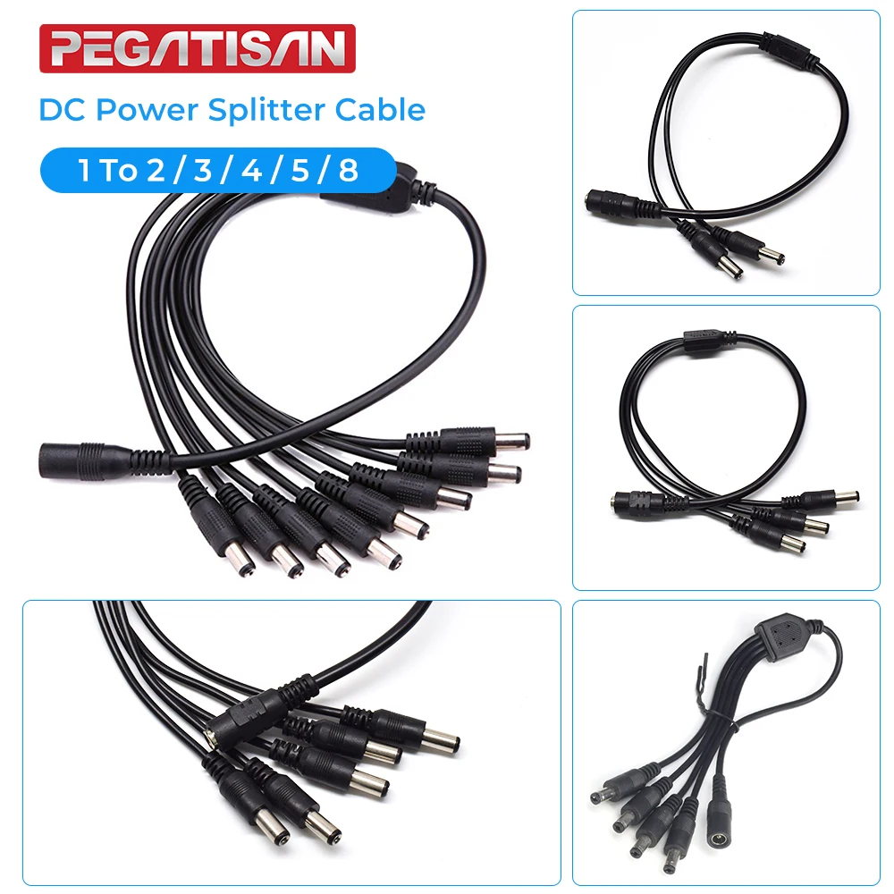 DC Power Splitter Cable Male to Female 2 3 4 5 8 Way Adapter Connector for CCTV Security Camera 12V 24V