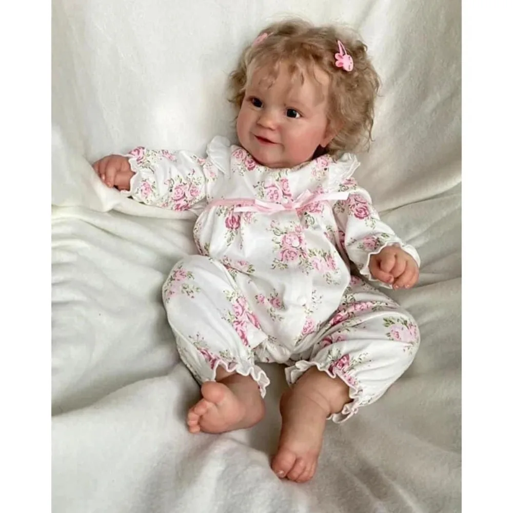 60CM Reborn Toddler Doll Smile Baby Maddie with Blonde Hair 3D Painting Skin Visible Veins Muñecas Reborn Doll Christmas Gift