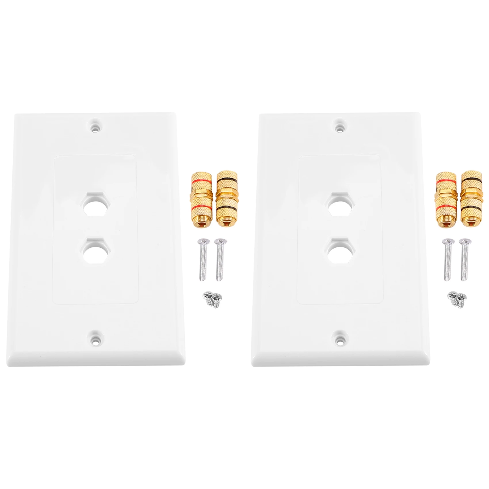 BIGSALE-2 Pack Single Gang 1.0 Speaker Wire Wall Plate (Banana Plug Wall Plate) for 1.0 Speaker, White