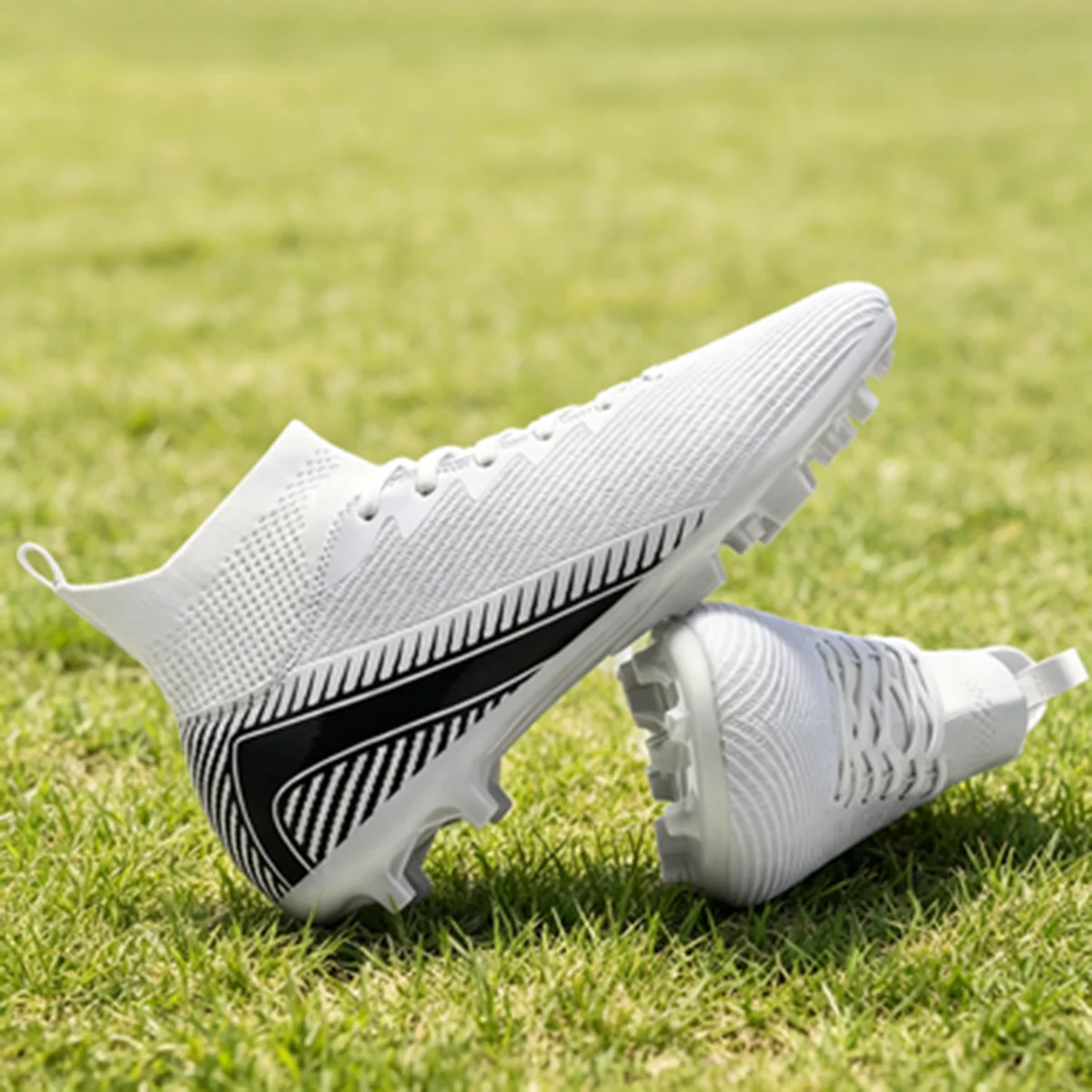 High Top Ankle Lock AG FG Soccer boots Breath Knit Upper Shock Absorb Midsole Teenager Club Competition Footwear