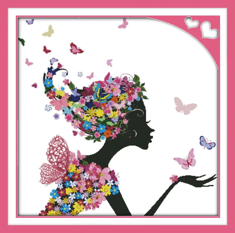 

Joy Sunday New Stamped Cross Stitch Kit,11/14/16CT DIY Easy Pattern Aida Fabric Embroidery Set-Flower Woman(2)