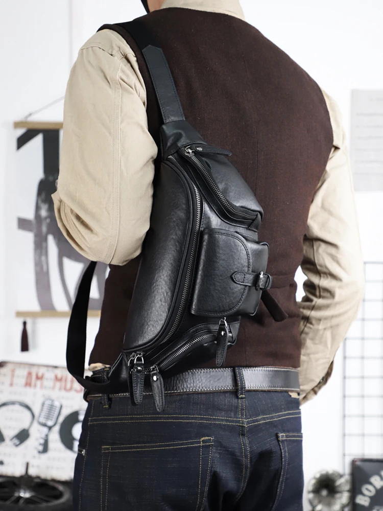 

Мужская повседневная кожаная сумка-бананка большой вместимости, модная винтажная нагрудная сумка, гибридная сумка-рюкзак Bapa Hybrid PiBOLES, мягкий полиэстер