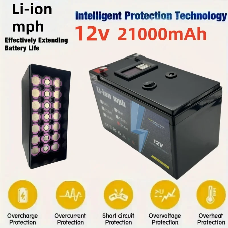 

12V Li-ion Battery Pack 18650 Rechargeable with USB Output, Power Switch, LED Indicator, for Outdoor, Backup, Solar System