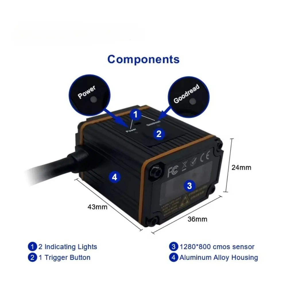 for OEM Industrial 2d Code Reader 1280*800 CMOS Image Sensor Miniature Bar Code Scanning For Assembly Line