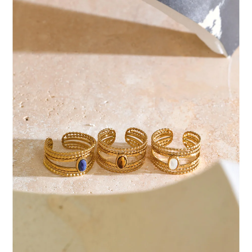 Yhpup Stainless Steel Tiger Shell Layered Adjustable Ring Wholesale Accessories Stylish Unique Summer Finger Jewelry