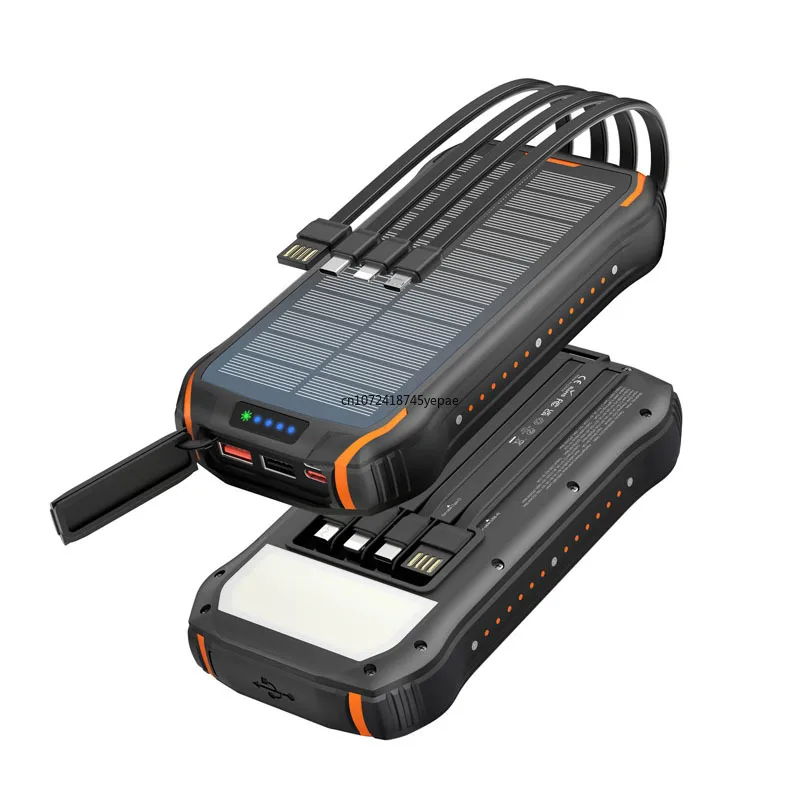 Solar Power Bank 20000mAh 22.5W Portable Fast Charging Powerbank External Battery Charger With Cable LED Light for Smartphones