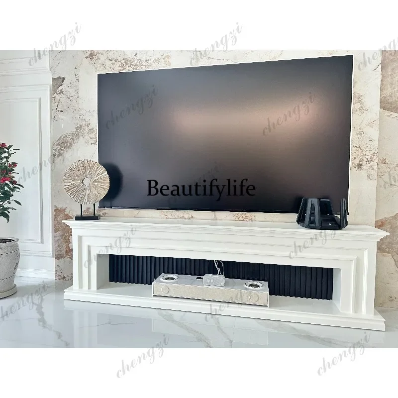 BBB American simple fireplace decorative cabinet living room white background wall French retro solid wood storage locker