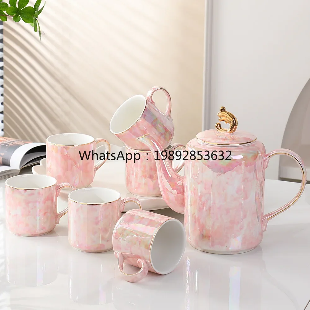 

CJLight luxury tea set High value water cup Household water set, ceramic Nordic cup gift living room cold kettle