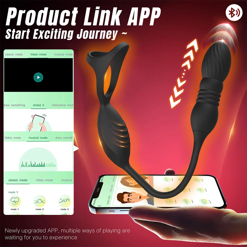 لاسلكي عن بعد تلسكوبي الشرج هزاز APP التحكم بعقب المكونات جهاز تدليك للبروستاتا مع حلقة القضيب العجان محفز AdultToy #3