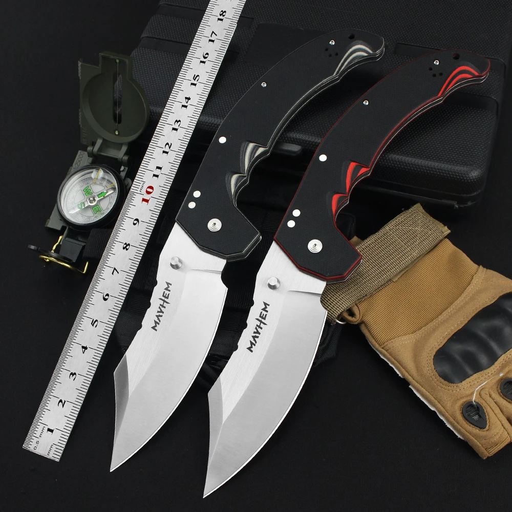 Cold Mayhem Professional Knives AUS10A Steel Blade Tactical Folding Knife G10 Handle EDC Outdoor Camping Bushcraft Knife for Men