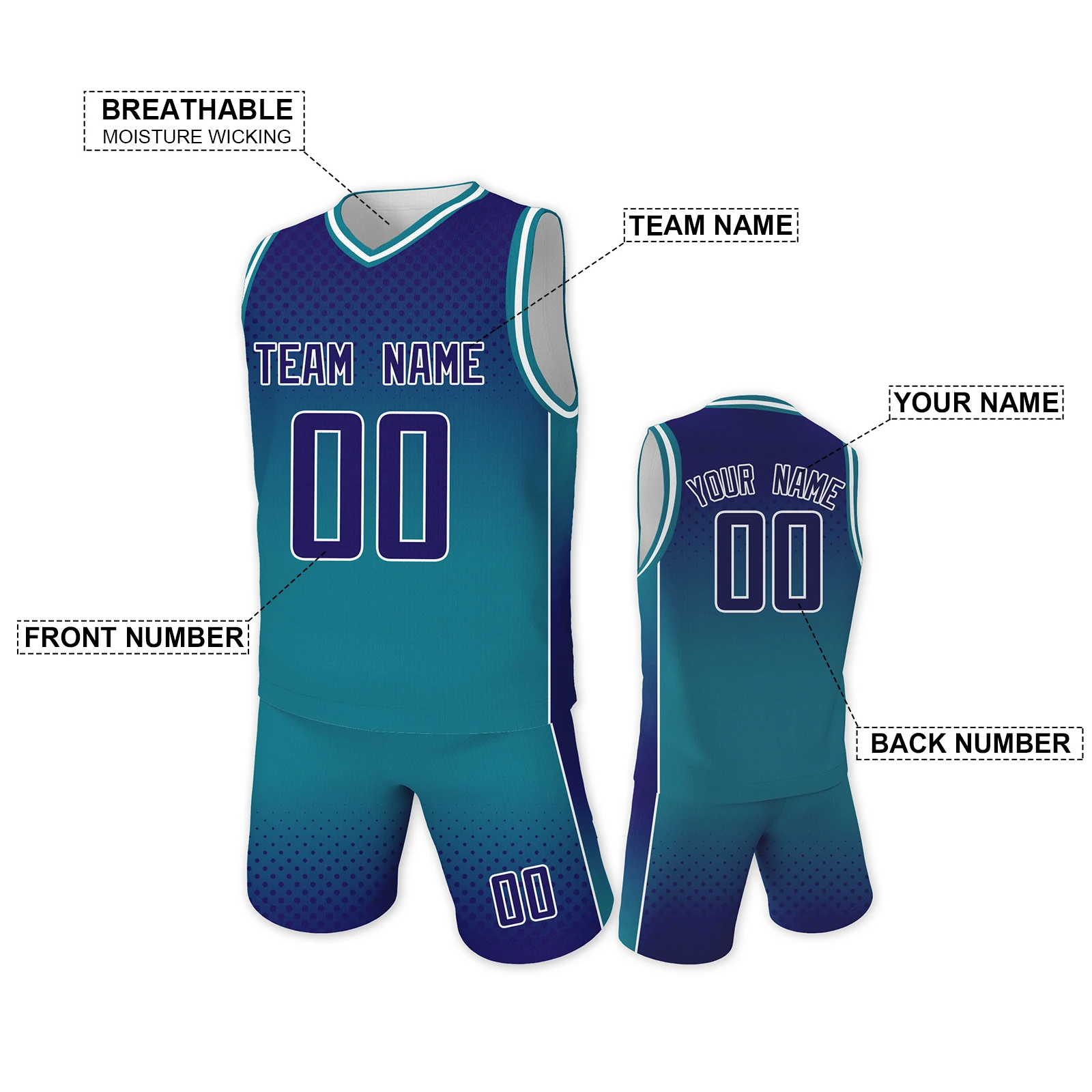 Blue Fade Custom Basketball Jersey Shorts for Kids Youth Personalized Basketball Uniform with Team Name Number Boys Fans Gift