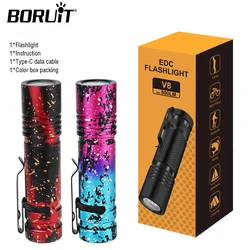 BORUiT LED Flashlight 800 LM 18650 USB-C Rechargeable Lamp Waterproof Fishing Tiki Lights Outdoor Portable Camping Mini Torch