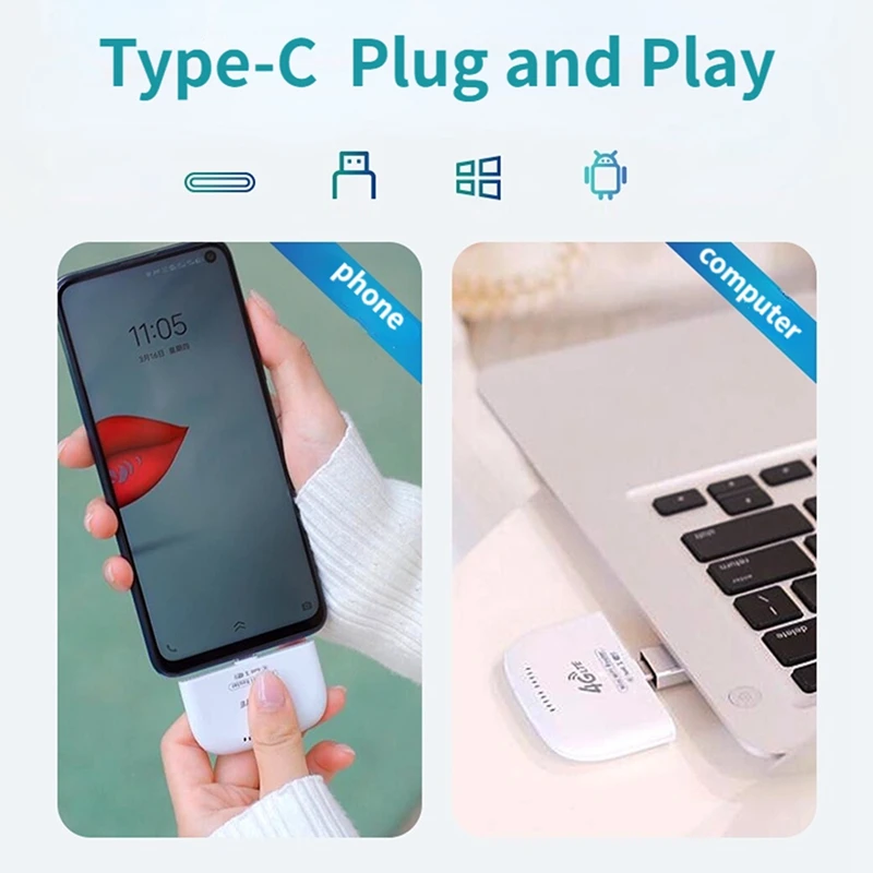 Portable 4G LTE Router Wireless Type-C Mobile Router For Travel Home Office Pocket Hotspot Dongle Mobile Wifi Easy Install