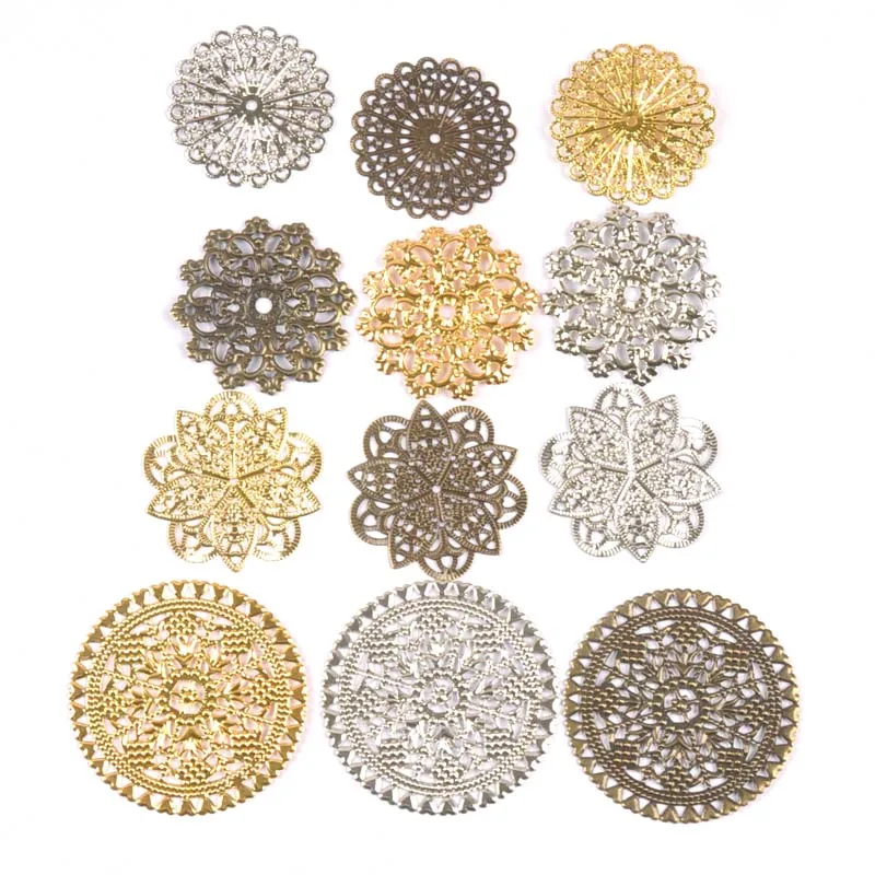 Round Vintage Flower Snowflake Connectors Filigree Wraps DIY Jewelry Findings Gold/silver/Bronze Metal Craft home Decor