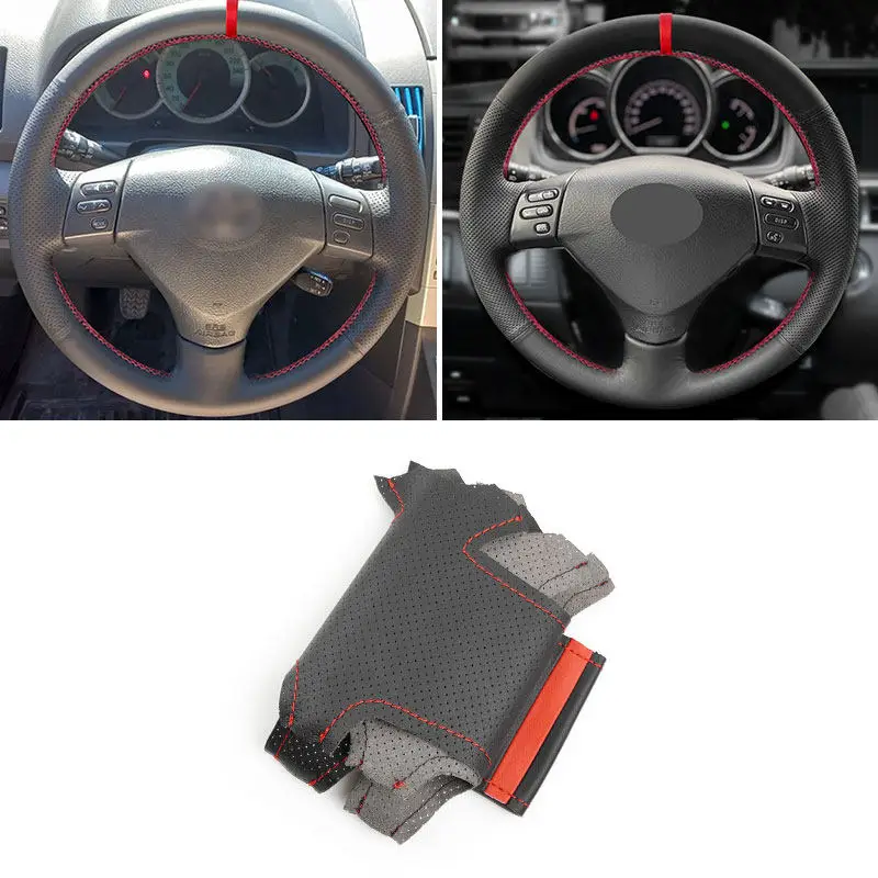 Black-red line with red strip Car Steering Wheel Leather Cover For Lexus RX330 RX400h RX400 2004-2007 Toyota Corolla Verso Camry