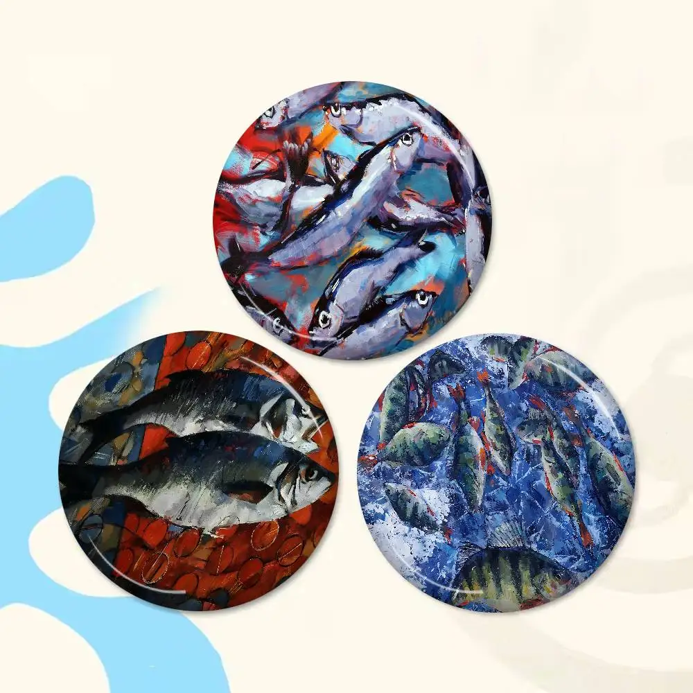 Colorful Sardine Lobster Fish Ocean Tinplate Pin Button Custom Anime Role Old-school Brooch Cartoon Collar Badge Jewelry Fans