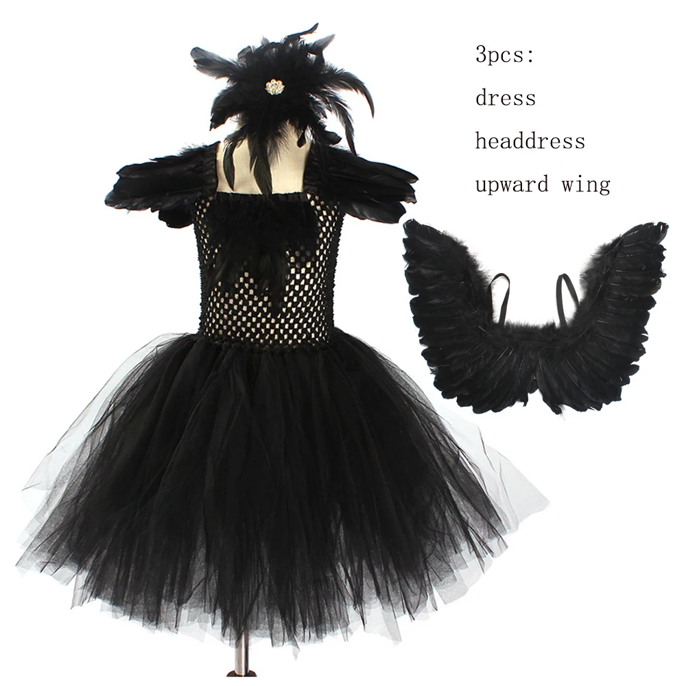 Zwarte Zwaan Meer Ballerina Kostuum Voor Baby Meisjes Gothic Heks Zwaan Halloween Tutu Jurk Kids Evil Queen Tutu Veren Jurk Kind