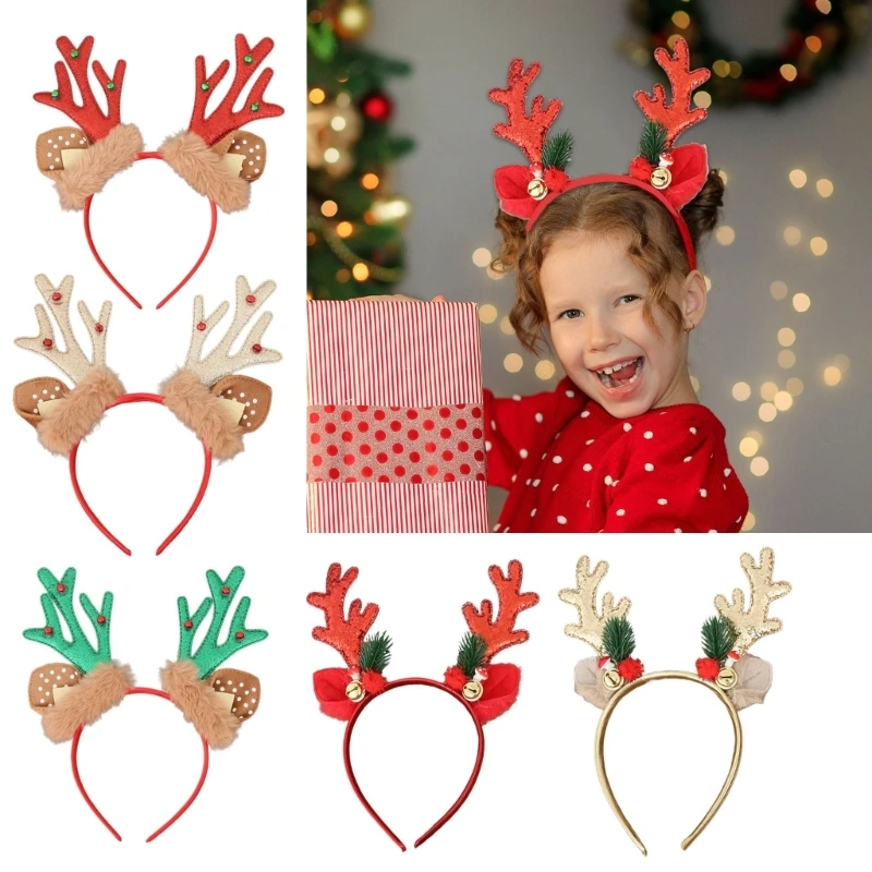 

Holiday Reindeer Antler Hairband Feature Jingling Bells Stylish Design Hair Hoop For Christmas Costume Event 6XDA