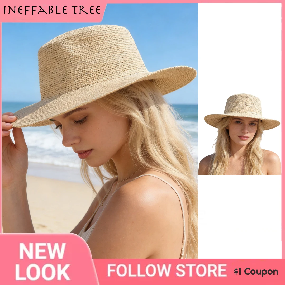 

Пляжная шляпа-сомбреро INS из натуральной рафии с широкими полями для защиты от УФ-лучей для мужчин и женщин, летняя дышащая шляпа для активного отдыха
