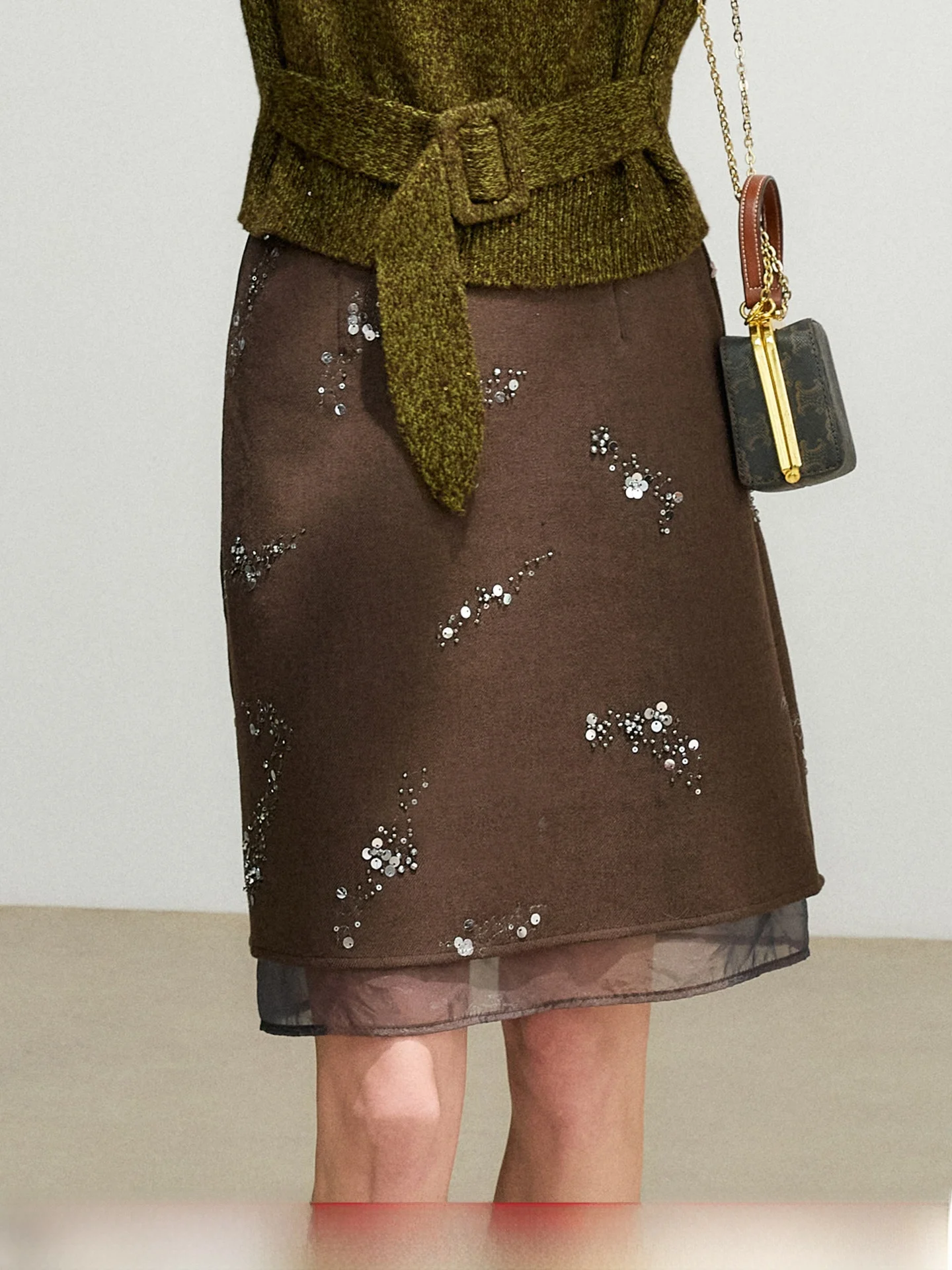 KuNMaVi Heavy Embellished A-Line  Skirt Women's Autumn Winter New Style Thousand Gold Wind Bead Knee-Length Skirts