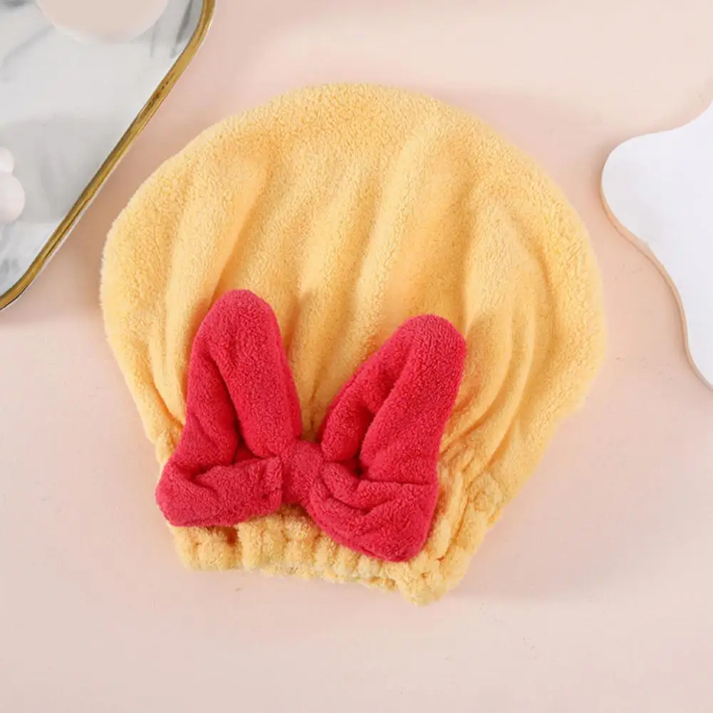 Hair Drying Turban Absorbent Hair Drying Cap with Bow Rapid-dry Turban Wrap for Women Soft Quick-drying Hair Towel for Bath Spa