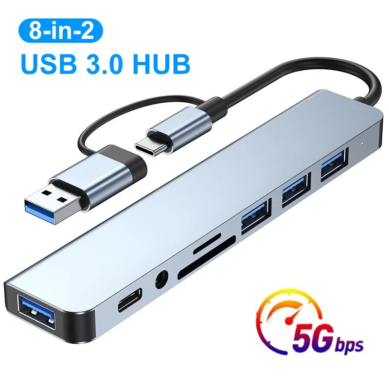 

8 Port USB 3.0 HUB USB C HUB Dock Station OTG Adapter 5Gpbs High Speed USB 3.0 2.0 Splitter 3.5 Audio for Macbook Pro Air