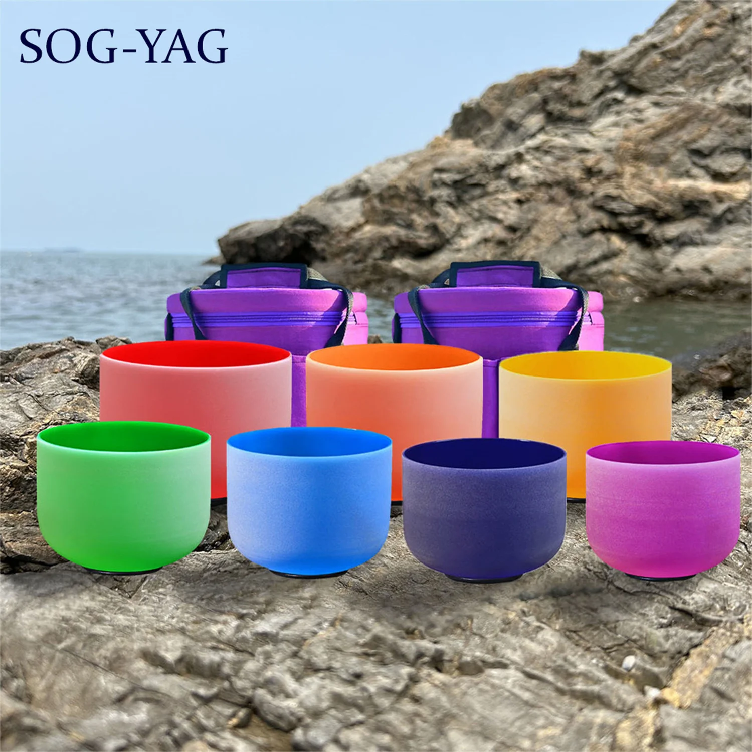 

SOG-YAG 6-12 Inch Full Color 7pcs Chakra Set Quartz Crystal Singing Bowl for Sound Healing Yoga without/with Free Carry Bags