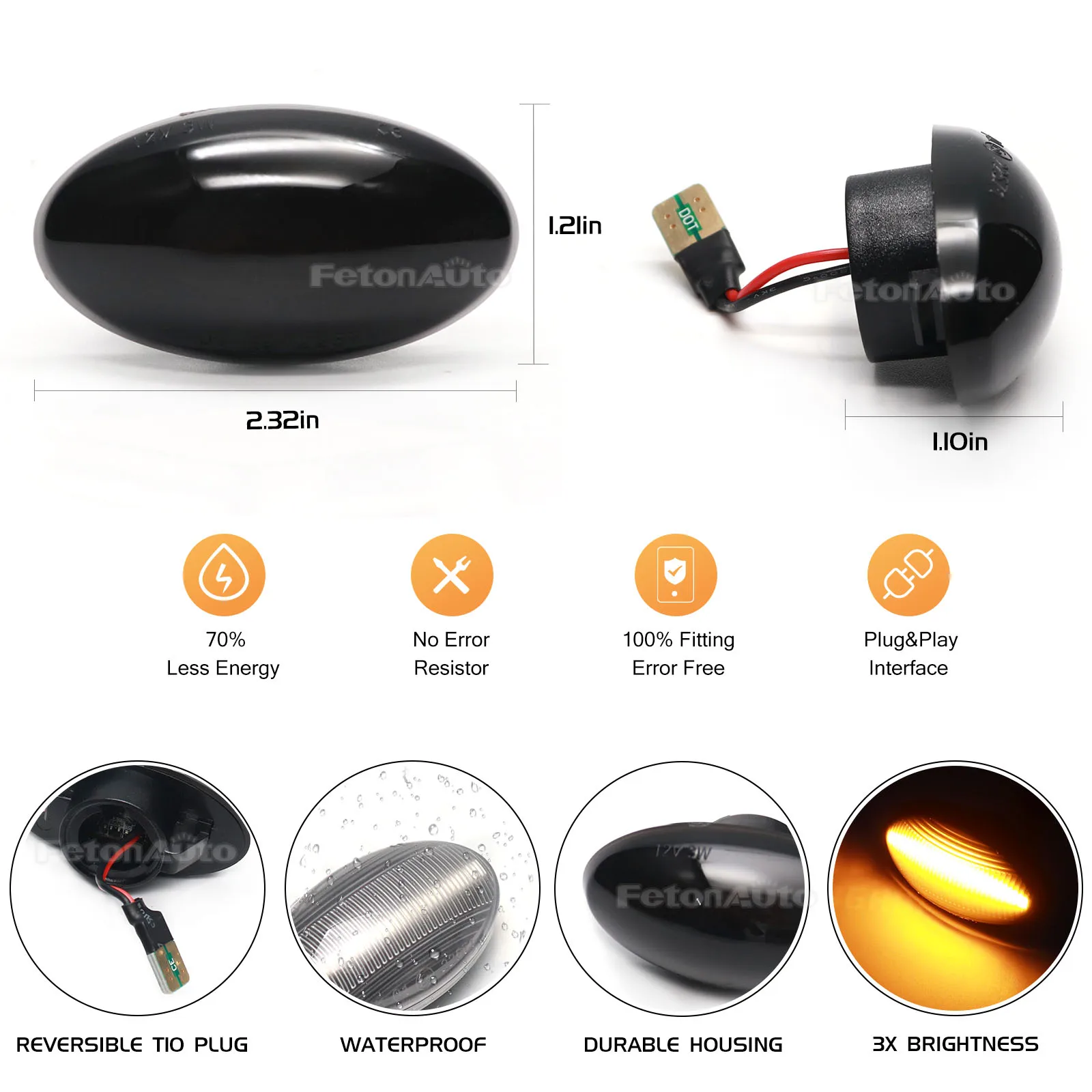 LED Side Marker Turn Signal Light Flowing Water Repeater Indicator  Dynamic Blinker For BMW Mini Cooper R50 R53 R52 image 5