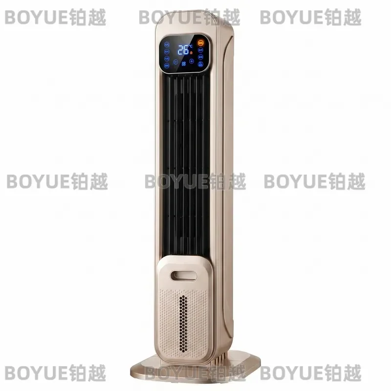 Gold Tower Heater for Home Living Room Vertical Electric Heating Fan with Voice Remote Control Modern Indoor Warmth Device