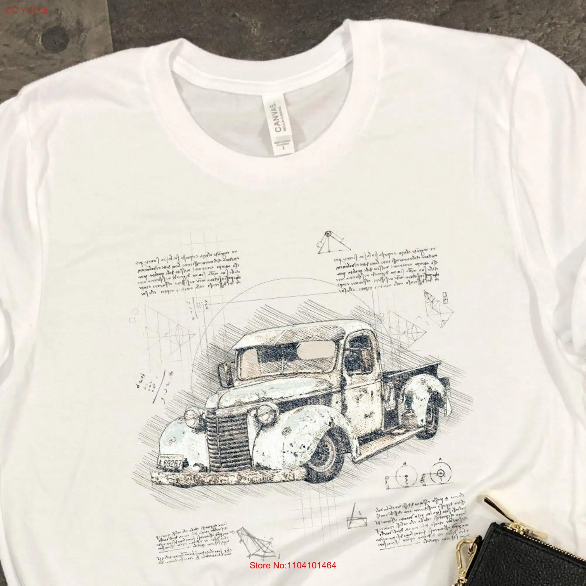 Truck T Shirt Vintage Retro Truckers Blueprint Da Vinci Style Distressed for Men and Women long or short sleeves