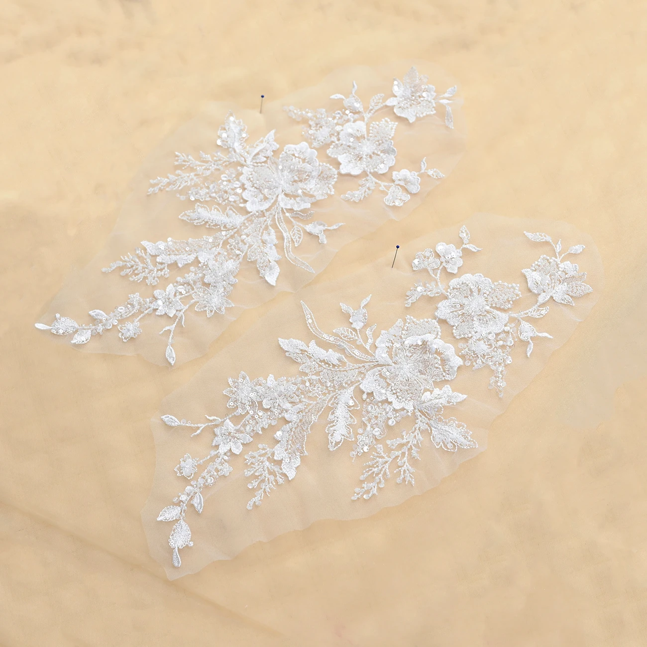 

High Quality Milk White Sequin Bead Embroidery Lace Flower High-end Wedding Dress Headwear DIY Weeding Dresses Accessories