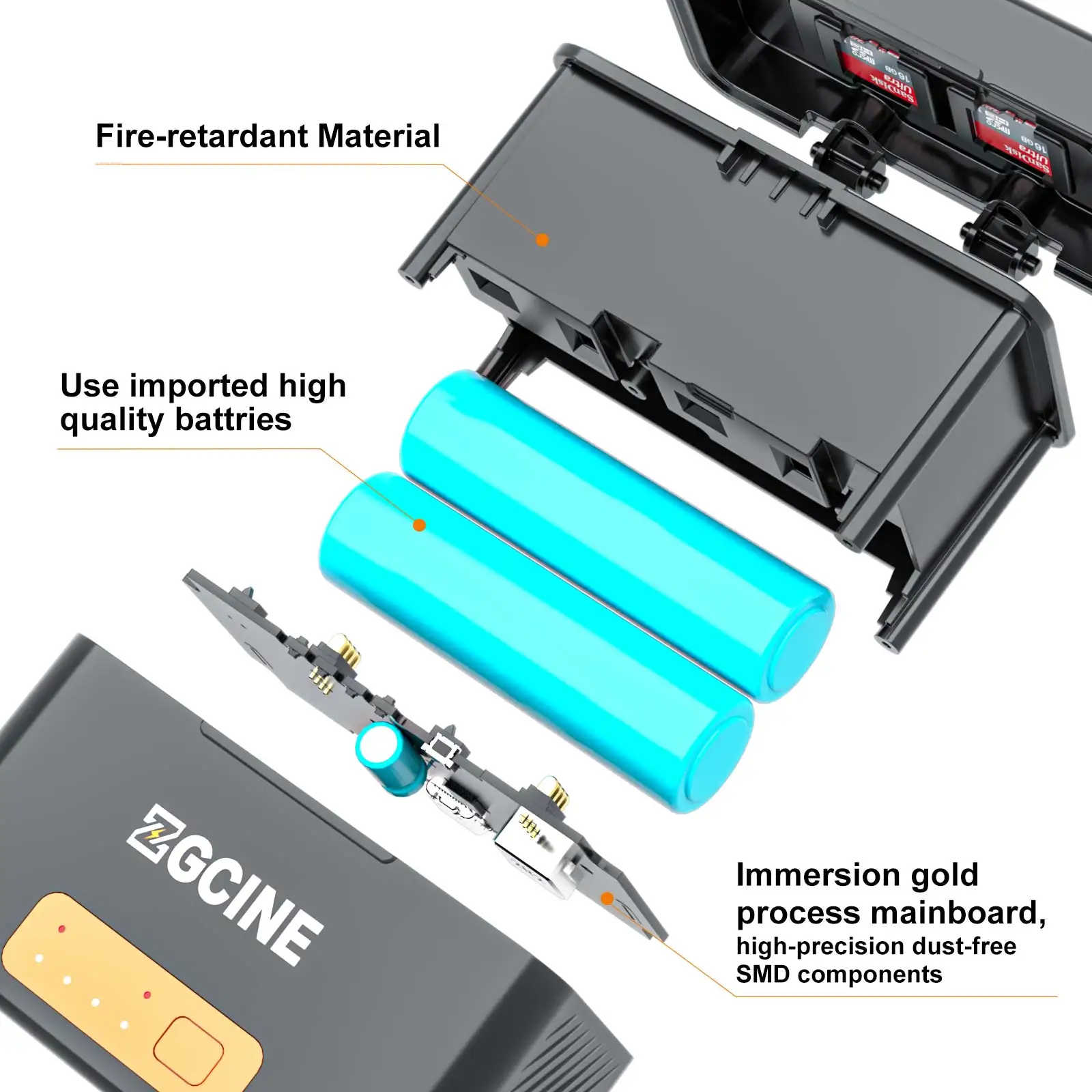 ZGCINE-Mini cargador inteligente para GoPro 10 9, caja de carga, 5200mAh, Banco de energía, lector de tarjetas TF, caja de almacenamiento de batería