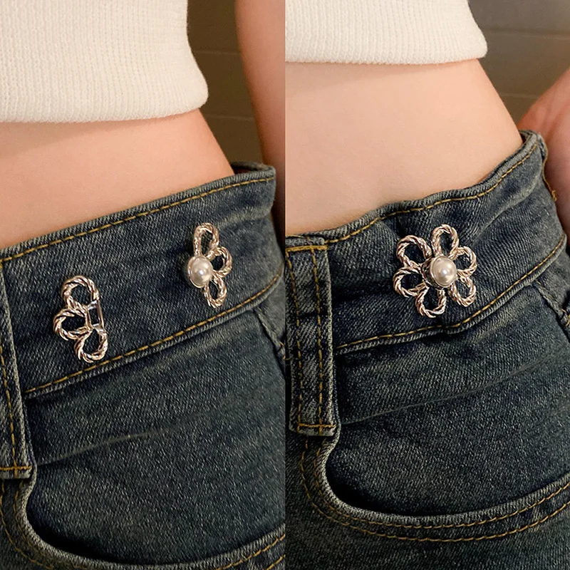 Women\'s Flower Waist Buckle Pin Set Adjustable Waist Tightener Skirts Pants Pins Jeans Waist Clips Clothing Accessories
