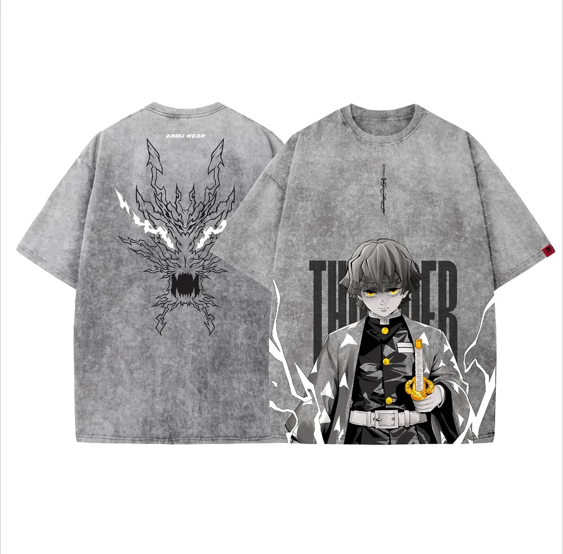 Zenitsu graphic t shirts oversized unisex fit vintage washed demon slayer y2k tops harajuku gothic streetwear anime t shirt