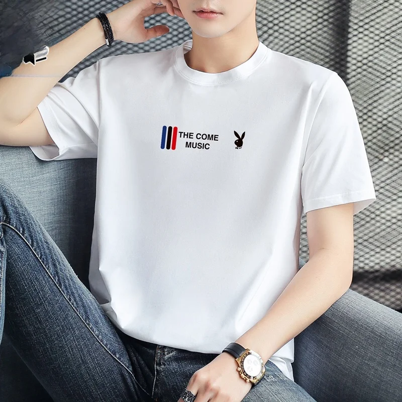 

Мужская футболка с коротким рукавом, свободного кроя, с круглым вырезом, охлаждающая, летняя, молодежная, модная, из смесового хлопка и полиэстера