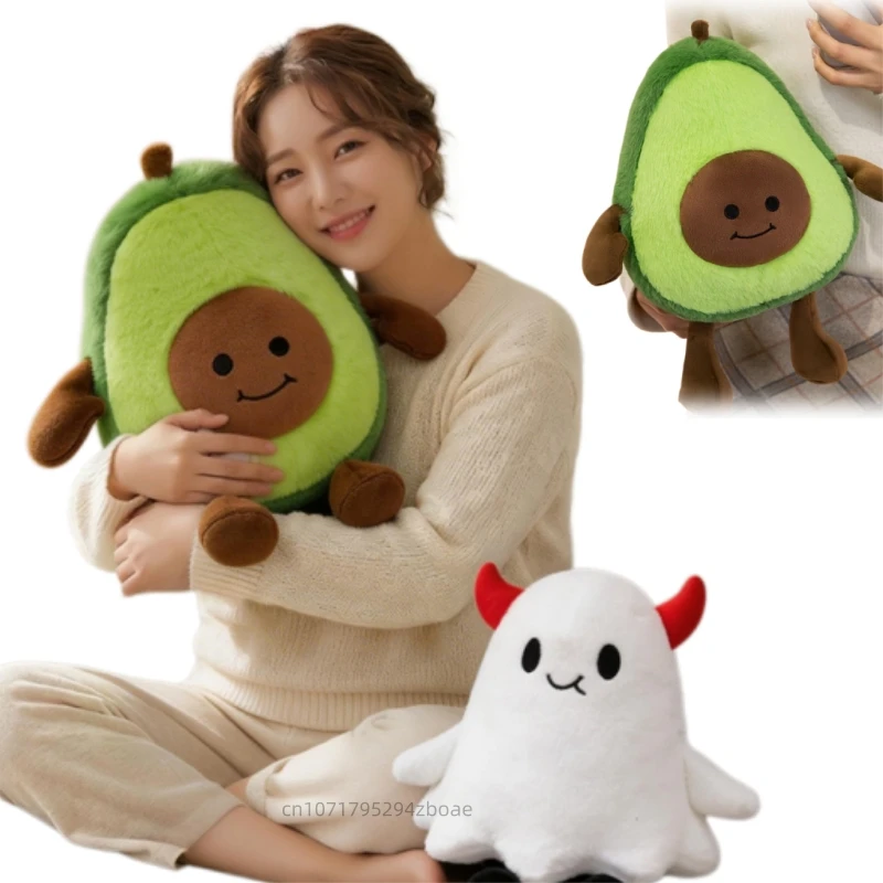

30cm Creative Cute Round Fruit Avocado Plush Toy Cartoon Halloween Ghost Demon Plush Toy Home Decoration Gift For Children