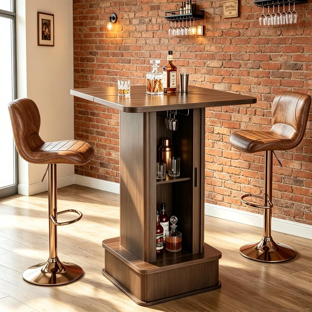 Square Bar Table with 2-Tier Hidden Storage, 38.1