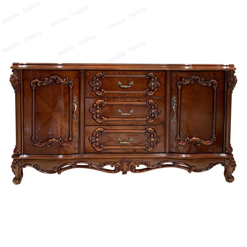 

European-style all-solid wood dining side cabinet, locker, restaurant wine cabinet, American-style engraved entrance
