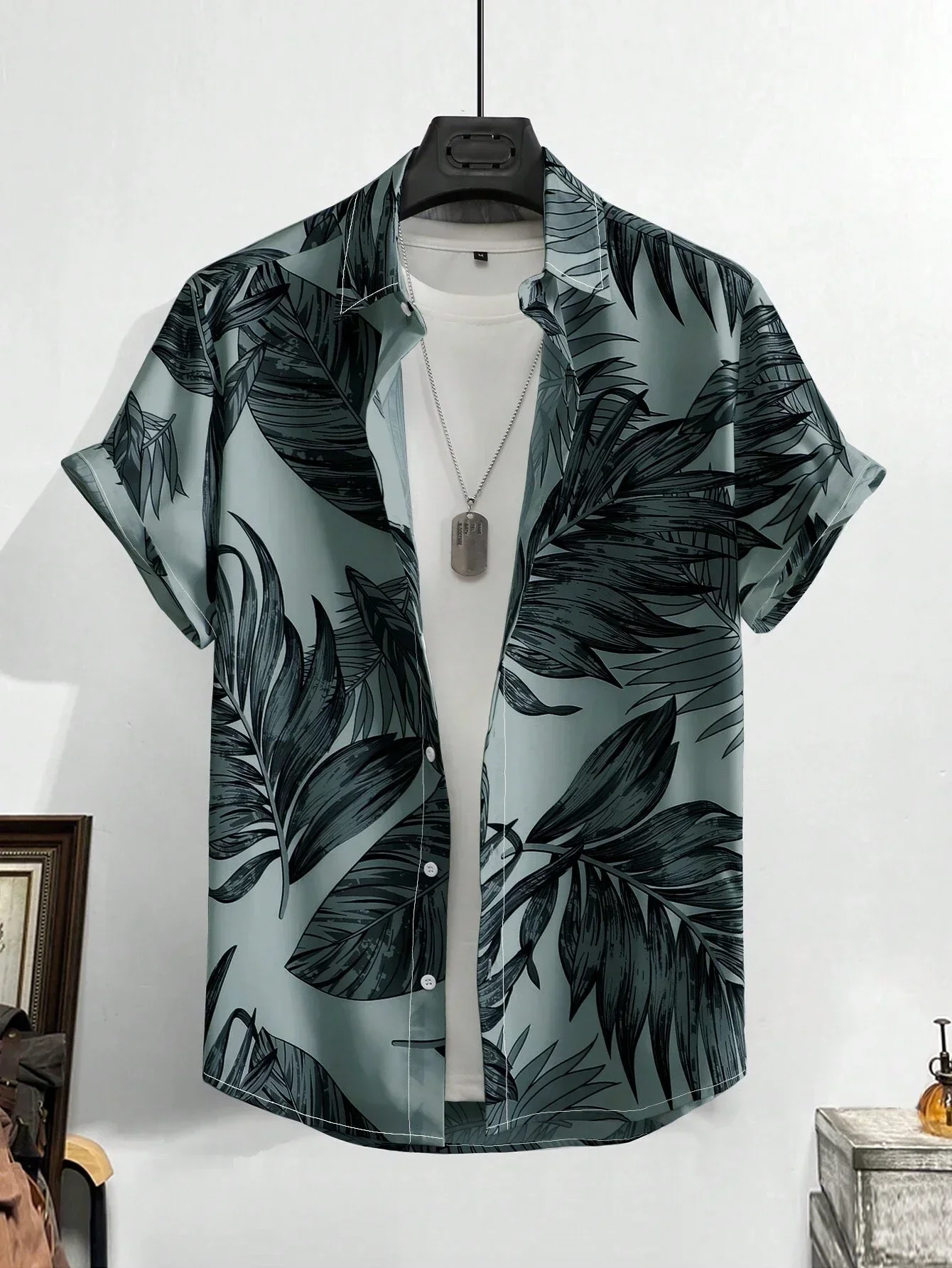 Hawaiian 3D Printed Shirts Men's Resort Leaf Tropical Short Sleeve Spandex Hawaiian Shirts for Outdoor Beach Summer Holidays