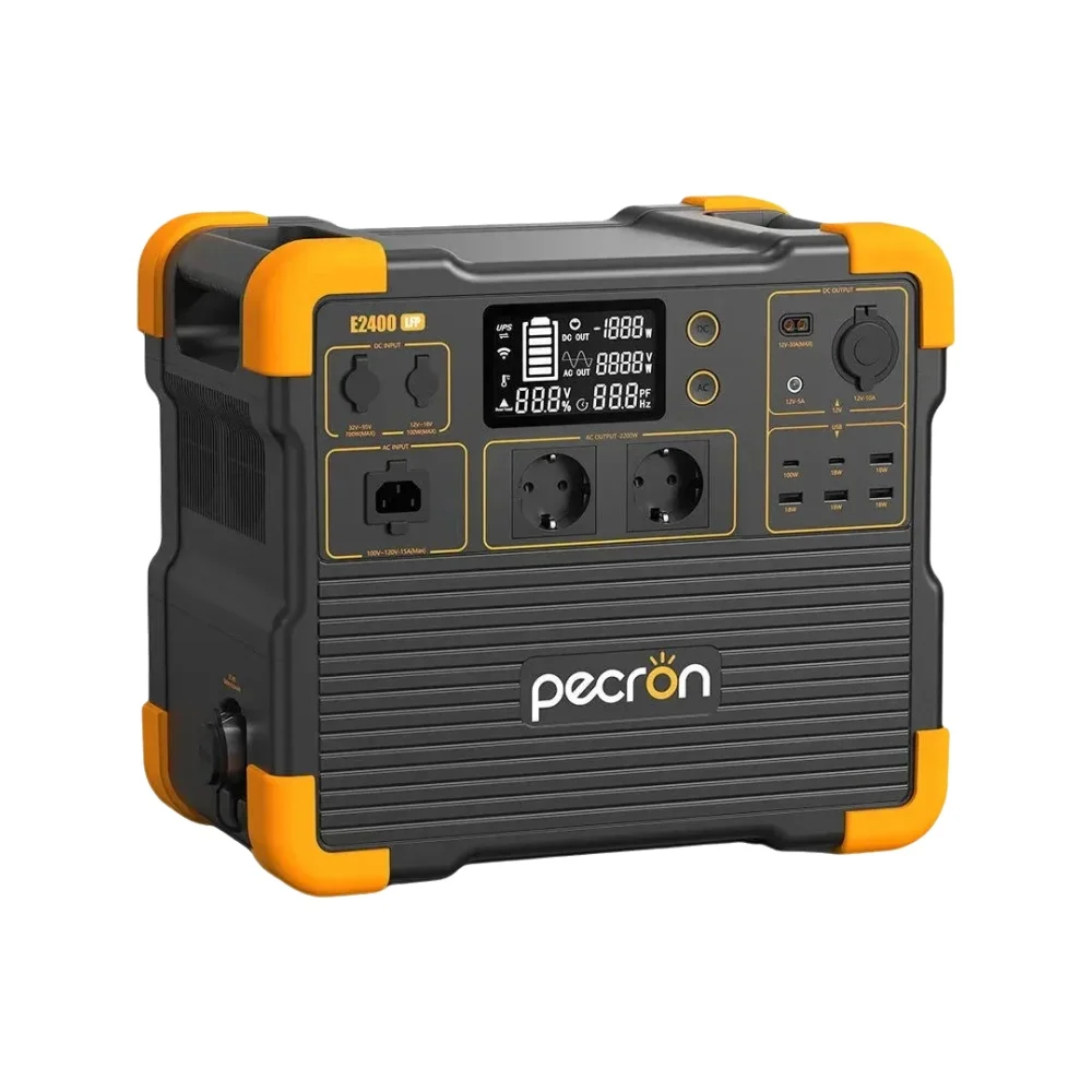 Pecron E2400 LFP 2400W Tragbare Powerstation 2048Wh LiFePO4 Solargenerator mit USV, erweiterbar auf 8192Wh, 1,6 Stunden Schnellladung, 800W Solareingang für Notfälle zu Hause, Camping, Wohnmobile,