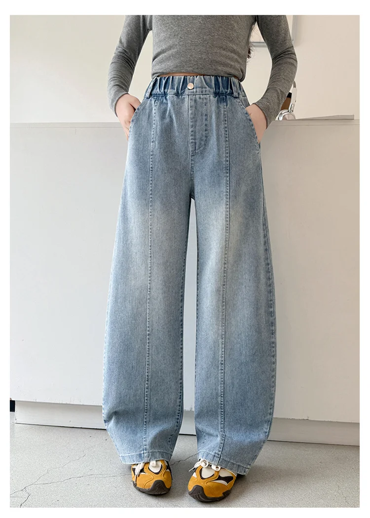 Schmal geschnittene, gebogene Jeans für Teenager-Mädchen, modische, gerade geschnittene Denim-Hosen, Kinder-Frühlingsjeans, Alter 5 bis 14 Jahre – Detail 6