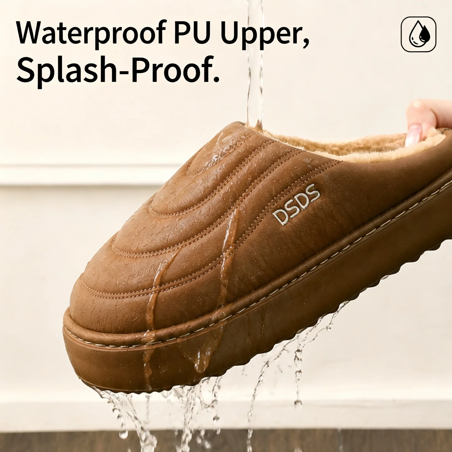 Winterwarme Plüsch-Hausschuhe, wasserdicht, rutschfest, mit dickem Fell, für drinnen und draußen, gemütliche Schuhe für kaltes Wetter, für Damen und Herren. – Detail 32