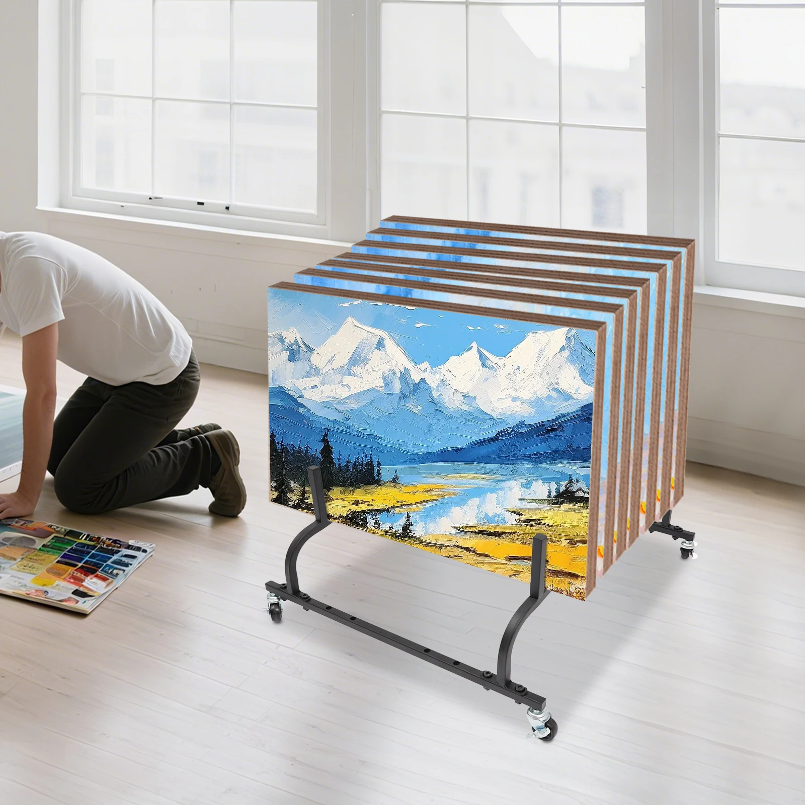 عائلة الصورة/قماش تخزين رف شاشة عربة قابل للتعديل بلاط عينة عرض الرف 10 فتحة عرض موقف مع عجلات #1