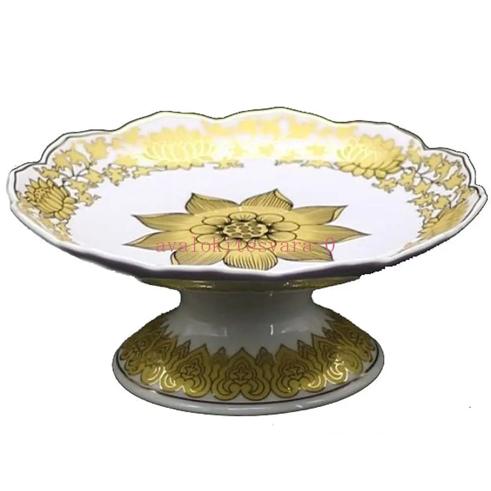 

Buddhist Holy Delicate Lotus Fruit Plate Ceramic Flower Pattern Temple Tray