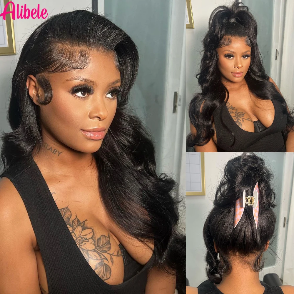 

ALIBELE Human Hair Wigs Body Wave Woman Wigs Transparent Lace Front Wig Pre Plucked Natural Black Wigs on Clearance Sale