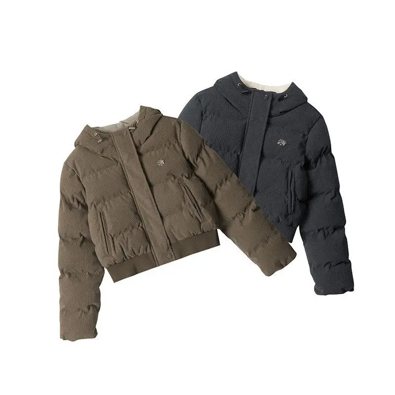 معطف HeyHenry الجديد للشتاء من القطن Theened Jaet للسيدات بقلنسوة النسخة الكورية معطف من القطن بلون نقي وسحاب للتنقل