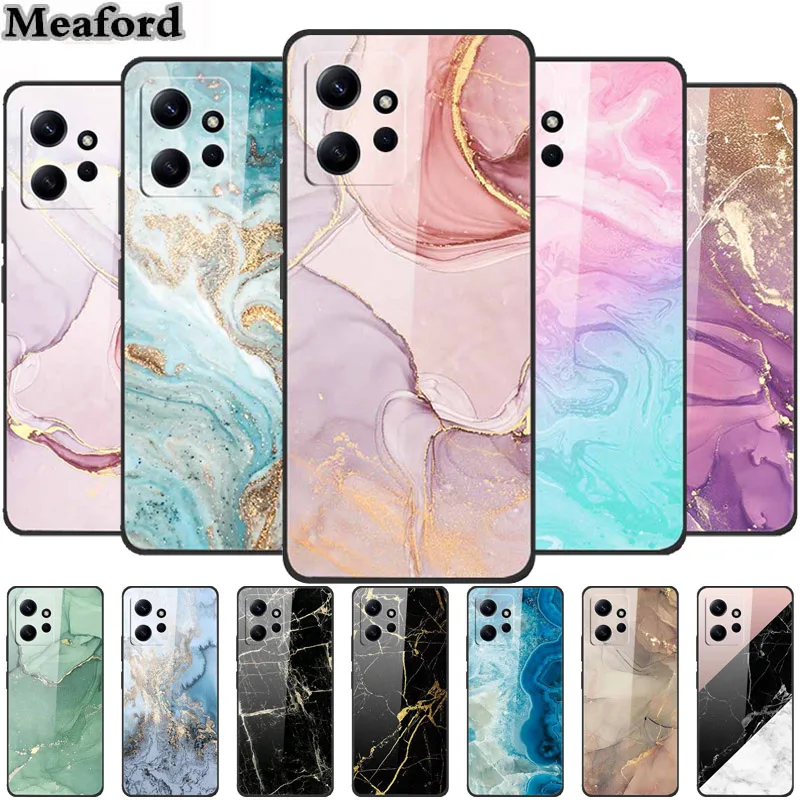 Marble For Redmi Note 12 4G Glass Case Tempered Back Cover Hard Cases For Xiaomi Redmi Note12 4G Protective Shell Colorful Capa