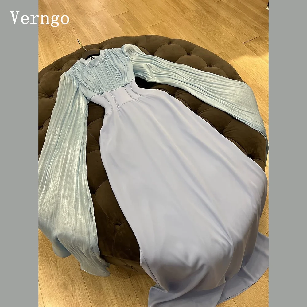 

Verngo синие блестящие бисерные платья для торжественных случаев с длинными рукавами трапециевидные платья для выпускного вечера скромное арабское вечернее платье по индивидуальному заказу