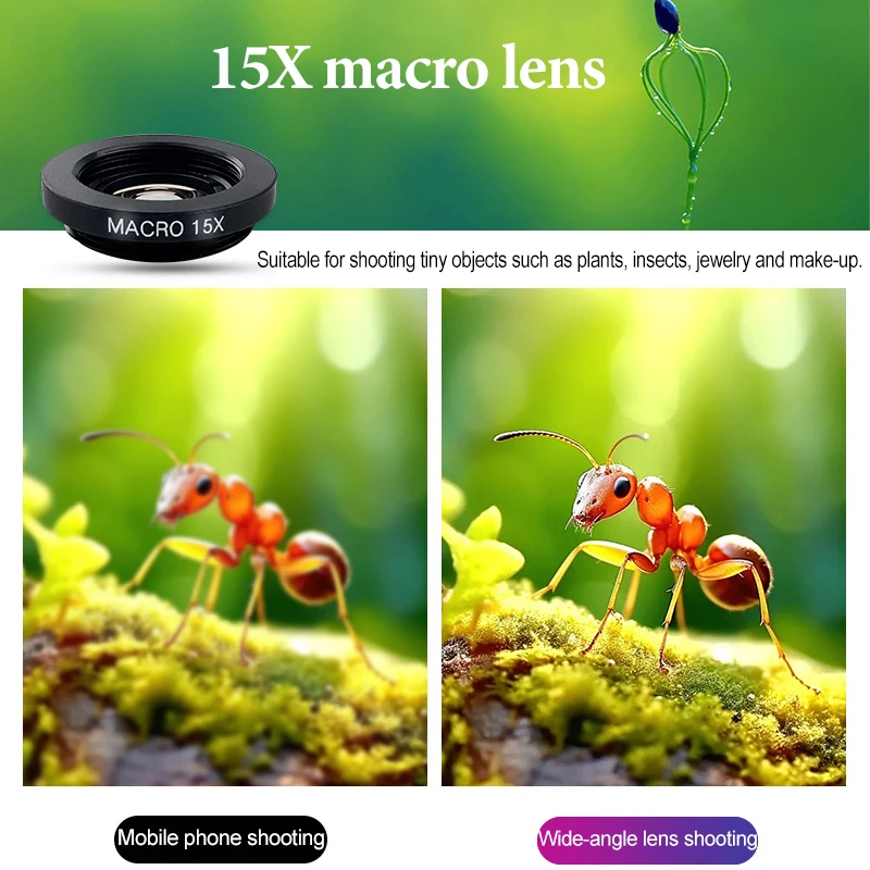 Makroobjektiv für mobile Fischaugenobjektiv, Telefonkameraobjektiv für Telefonkamera, Fischaugenobjektiv, Weitwinkel-Fisheye-Objektiv für Smartphone
