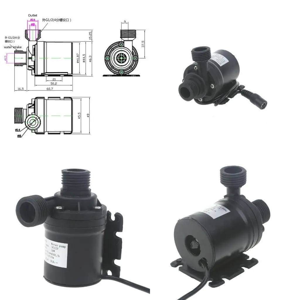 

R9UF DC 12V Lift 5M 800L/H Submersible Water Pump Micro Brushless Motor Water Pump for Solar Fountain, Fish Pond, Aquariu